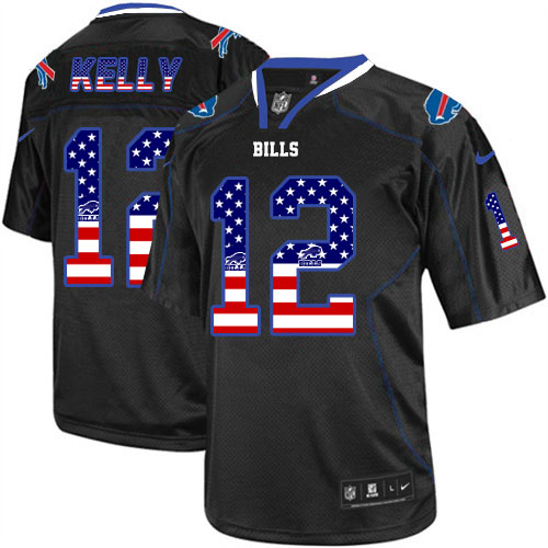 Men's Limited Jim Kelly Nike Jersey Black - #12 USA Flag Fashion NFL Buffalo Bills